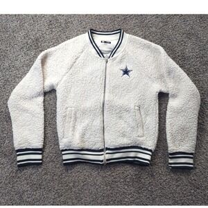 NFL Jacket Women S White Dallas Cowboys Bomber Sherpa Fleece Varsity Full Zip